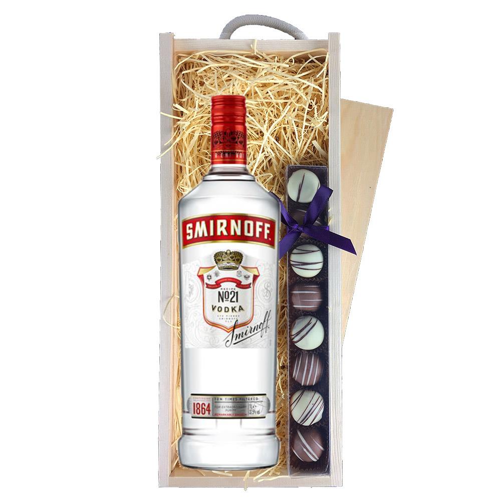 Smirnoff Red Vodka And Heart Truffles, Wooden Box